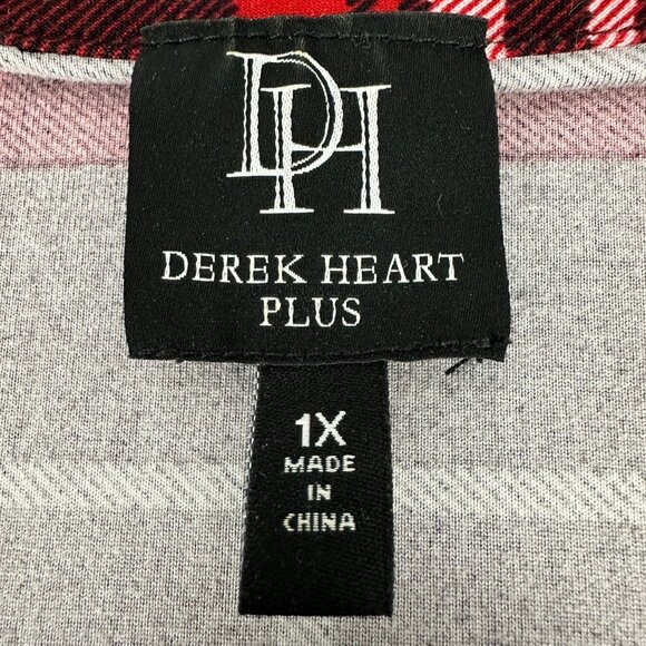 Derek Heart Plus Size Plaid Button-Down Tunic Dress 1X Black Red Long Sleeve - Picture 5 of 6